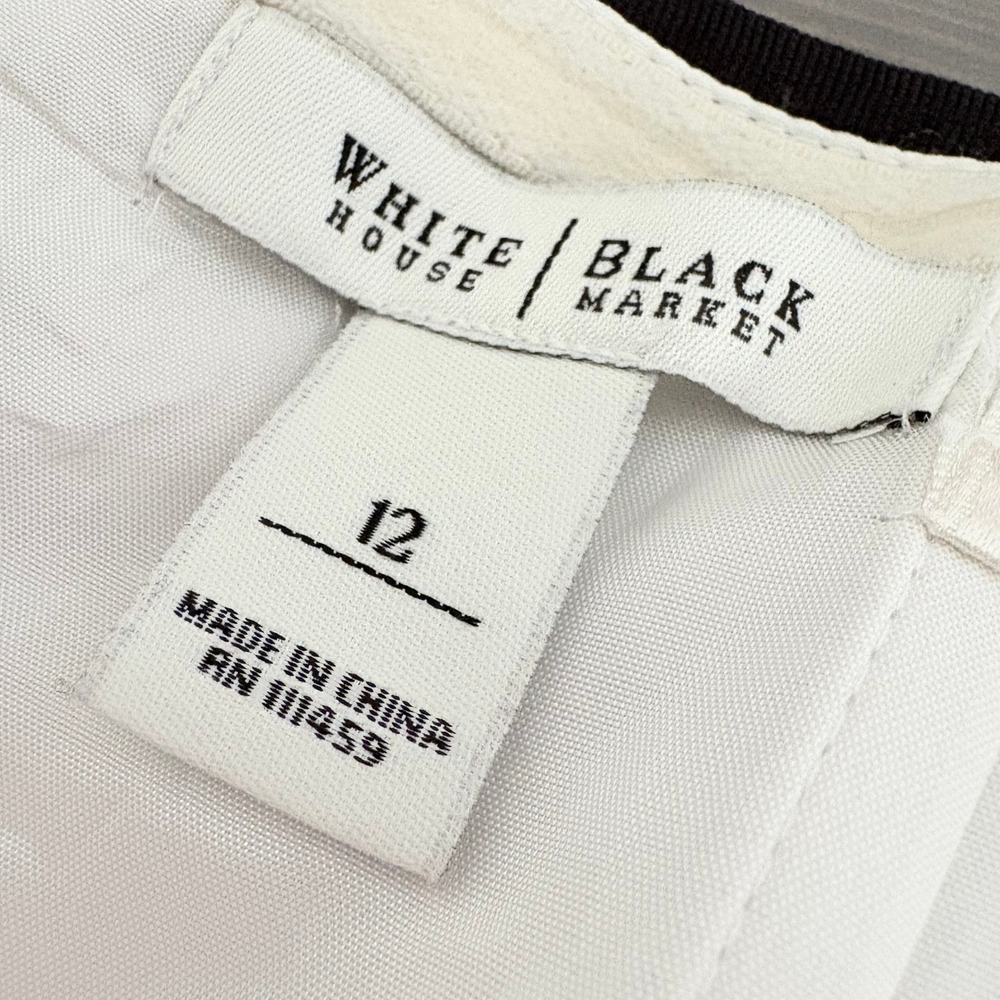 White House Black Market Dress 12 Black White Silk Strapless Chevron Flare - Picture 7 of 11